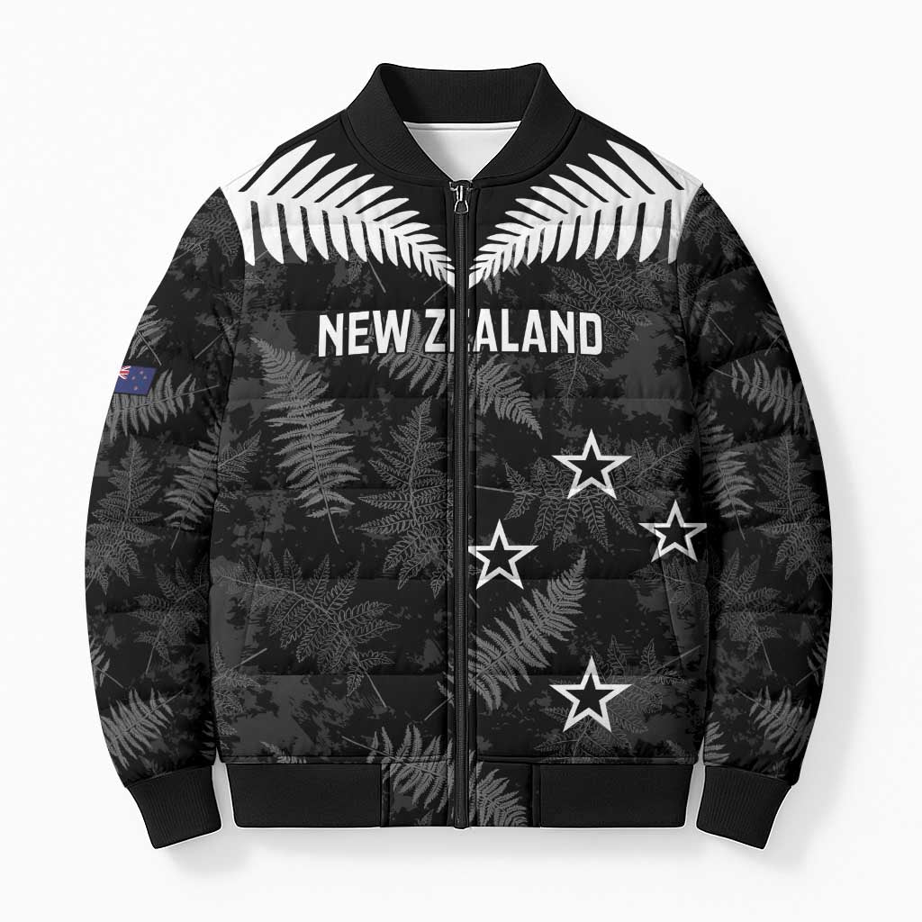 Custom New Zealand Silver Fern Football Bomber Puffer Jacket Go Aotearoa Grunge Black - Aussie Hoodie