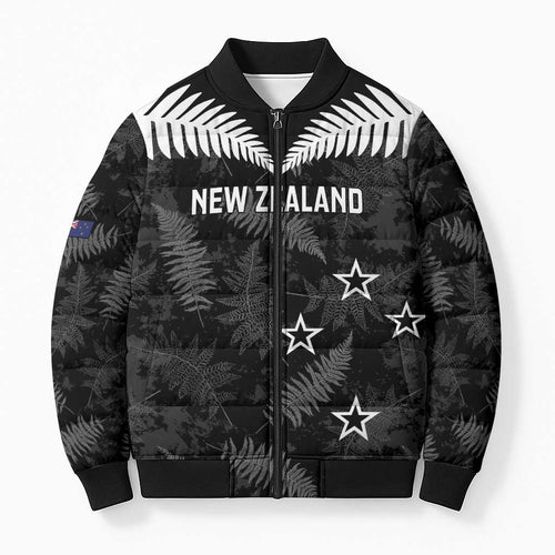 Custom New Zealand Silver Fern Football Bomber Puffer Jacket Go Aotearoa Grunge Black - Aussie Hoodie