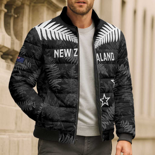 Custom New Zealand Silver Fern Football Bomber Puffer Jacket Go Aotearoa Grunge Black - Aussie Hoodie