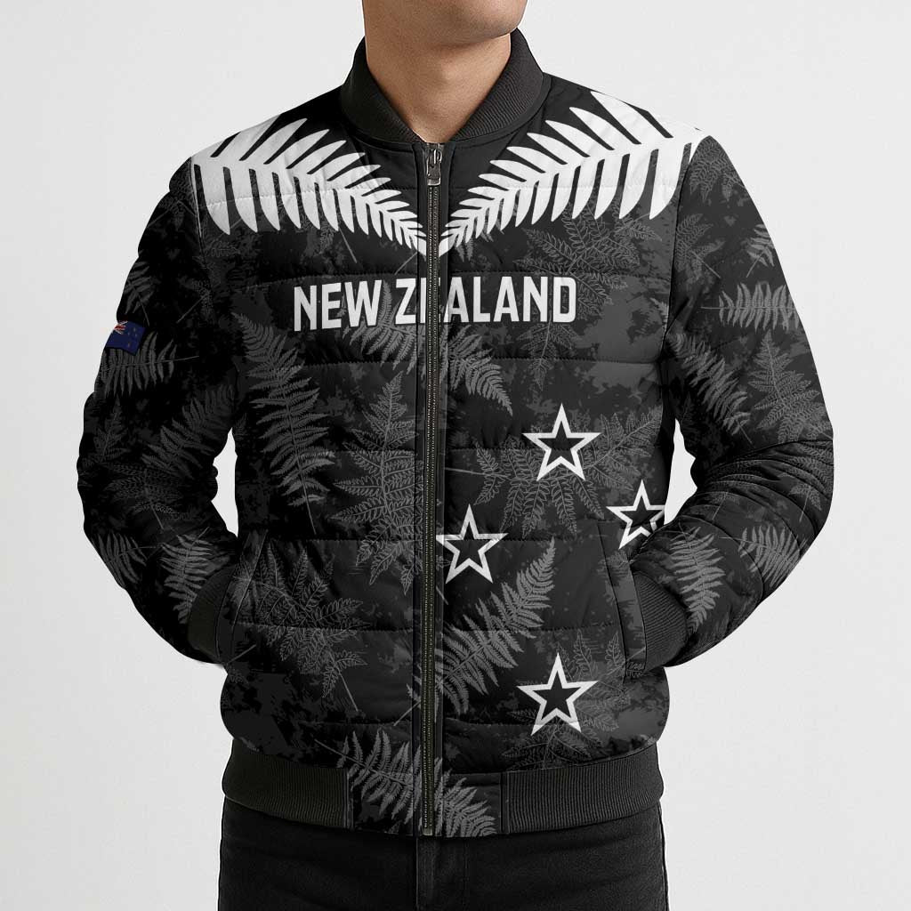 Custom New Zealand Silver Fern Football Bomber Puffer Jacket Go Aotearoa Grunge Black - Aussie Hoodie