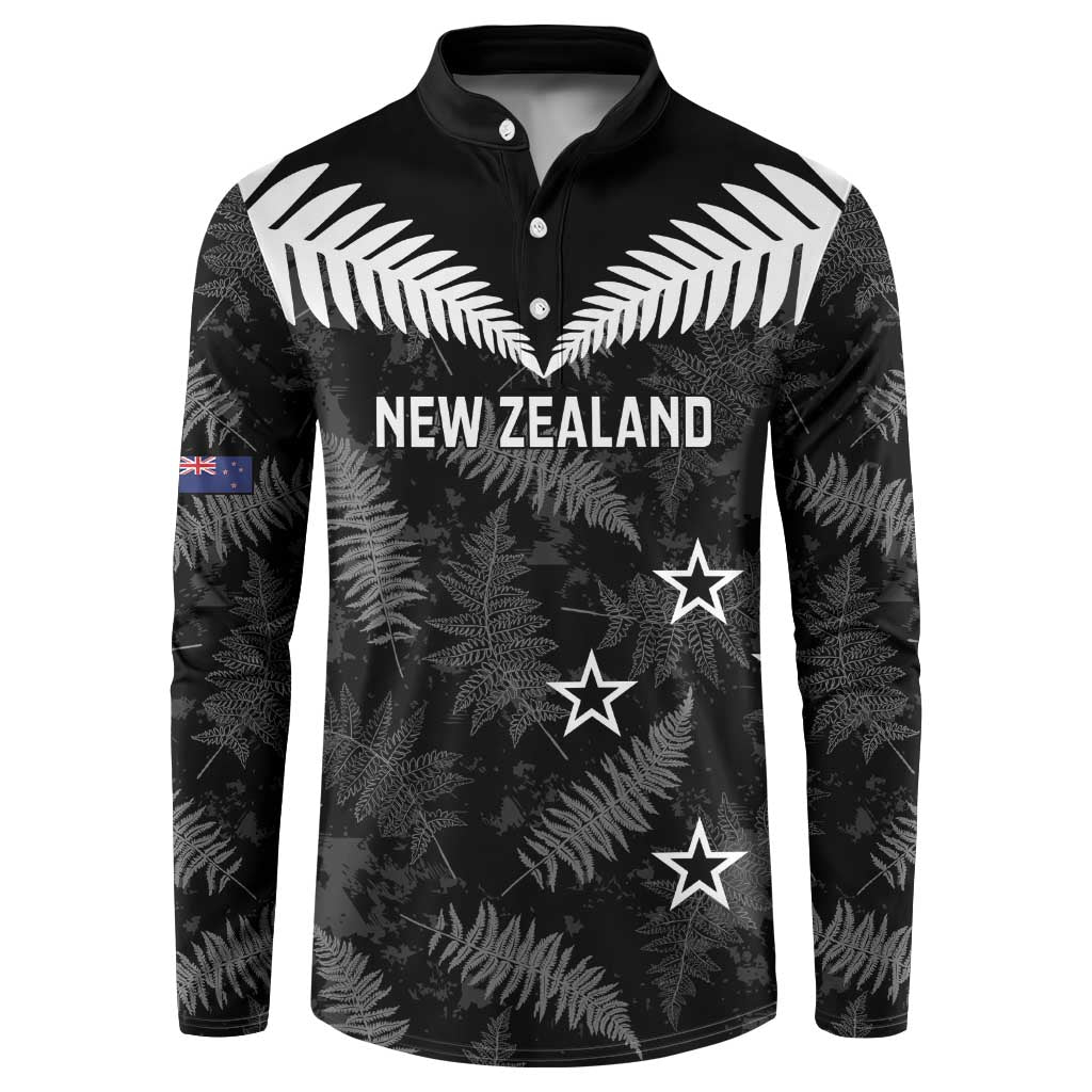 Custom New Zealand Silver Fern Football Button Sweatshirt Go Aotearoa Grunge Black - Aussie Hoodie