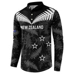 Custom New Zealand Silver Fern Football Button Sweatshirt Go Aotearoa Grunge Black - Aussie Hoodie