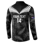 Custom New Zealand Silver Fern Football Button Sweatshirt Go Aotearoa Grunge Black - Aussie Hoodie