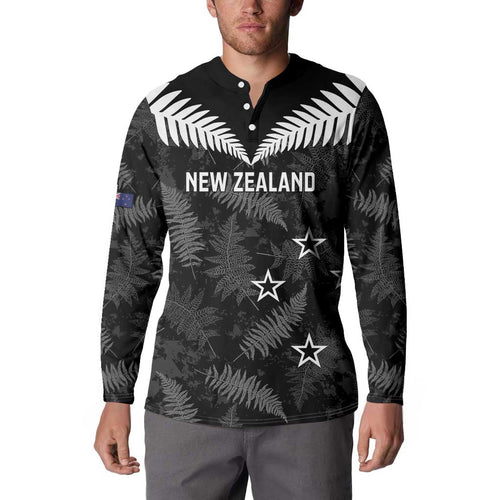 Custom New Zealand Silver Fern Football Button Sweatshirt Go Aotearoa Grunge Black - Aussie Hoodie