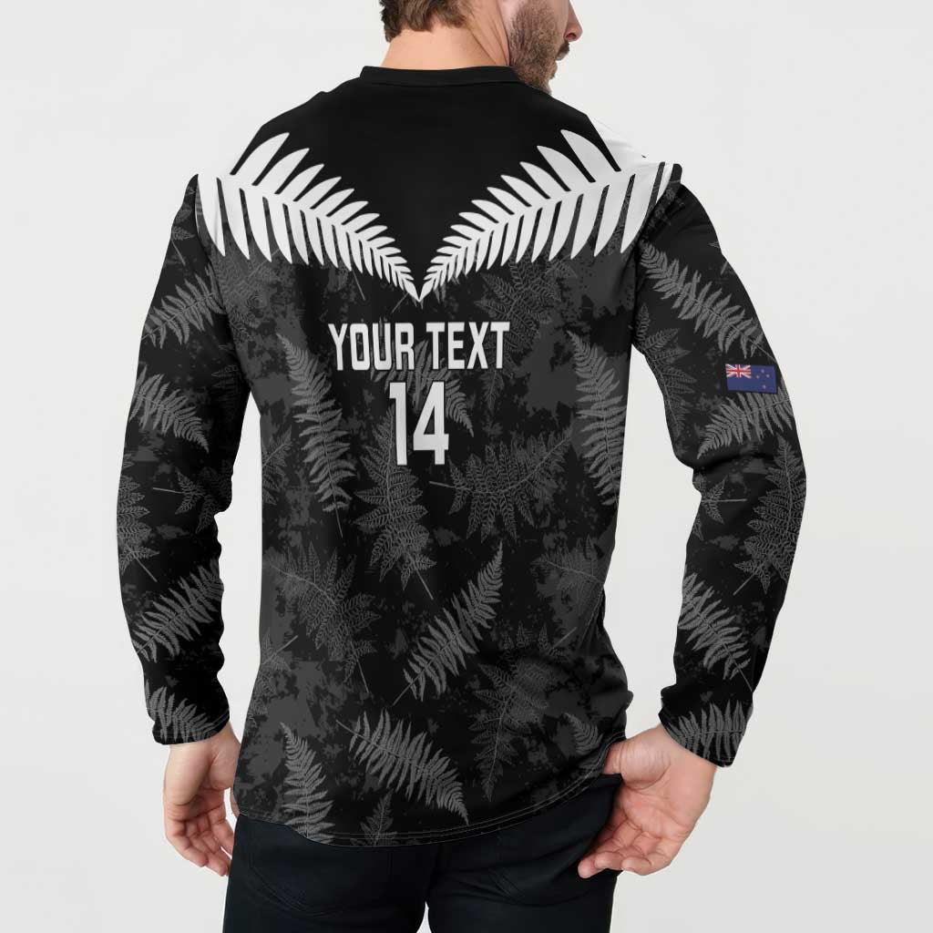 Custom New Zealand Silver Fern Football Button Sweatshirt Go Aotearoa Grunge Black - Aussie Hoodie
