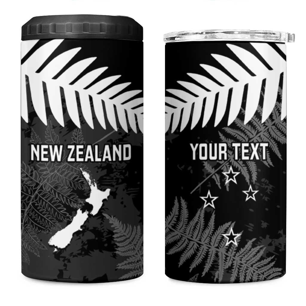Custom New Zealand Silver Fern Football 4 in 1 Can Cooler Tumbler Go Aotearoa Grunge Black - Aussie Hoodie
