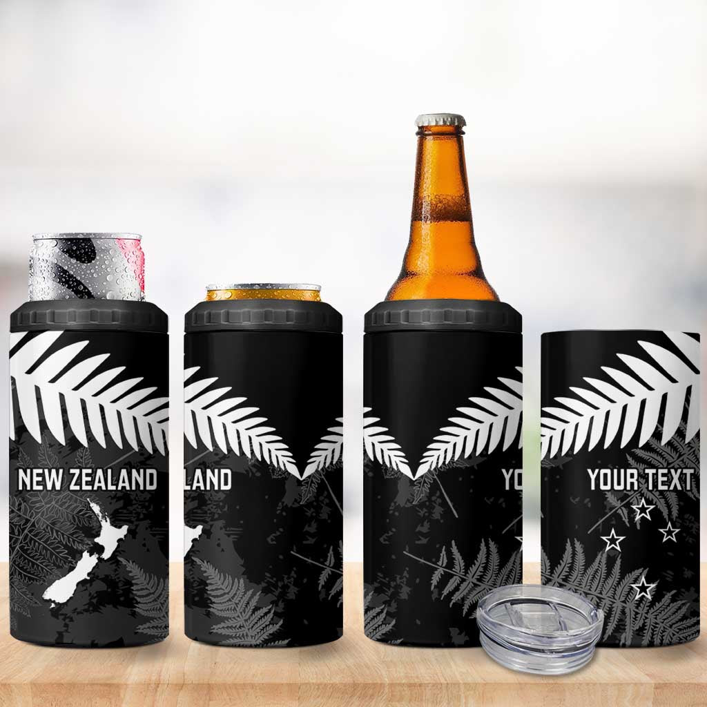 Custom New Zealand Silver Fern Football 4 in 1 Can Cooler Tumbler Go Aotearoa Grunge Black - Aussie Hoodie