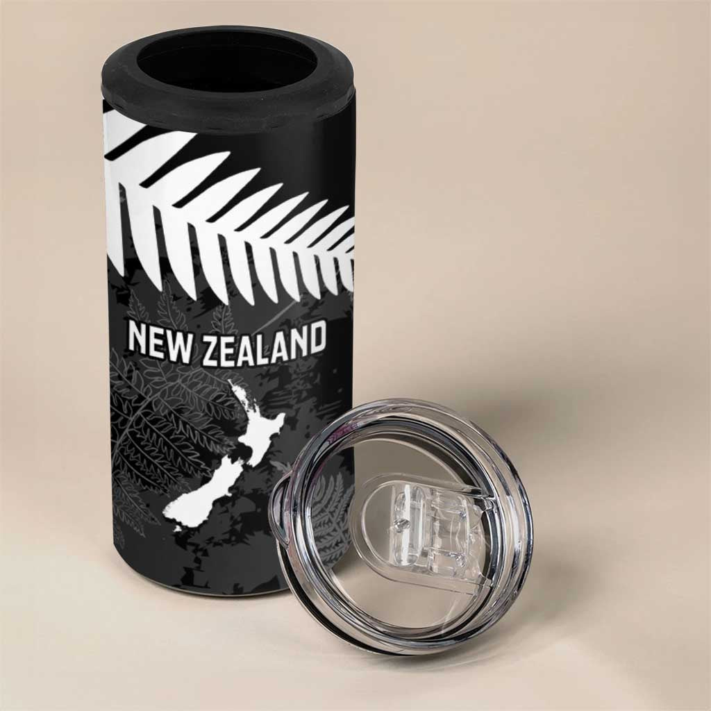 Custom New Zealand Silver Fern Football 4 in 1 Can Cooler Tumbler Go Aotearoa Grunge Black - Aussie Hoodie