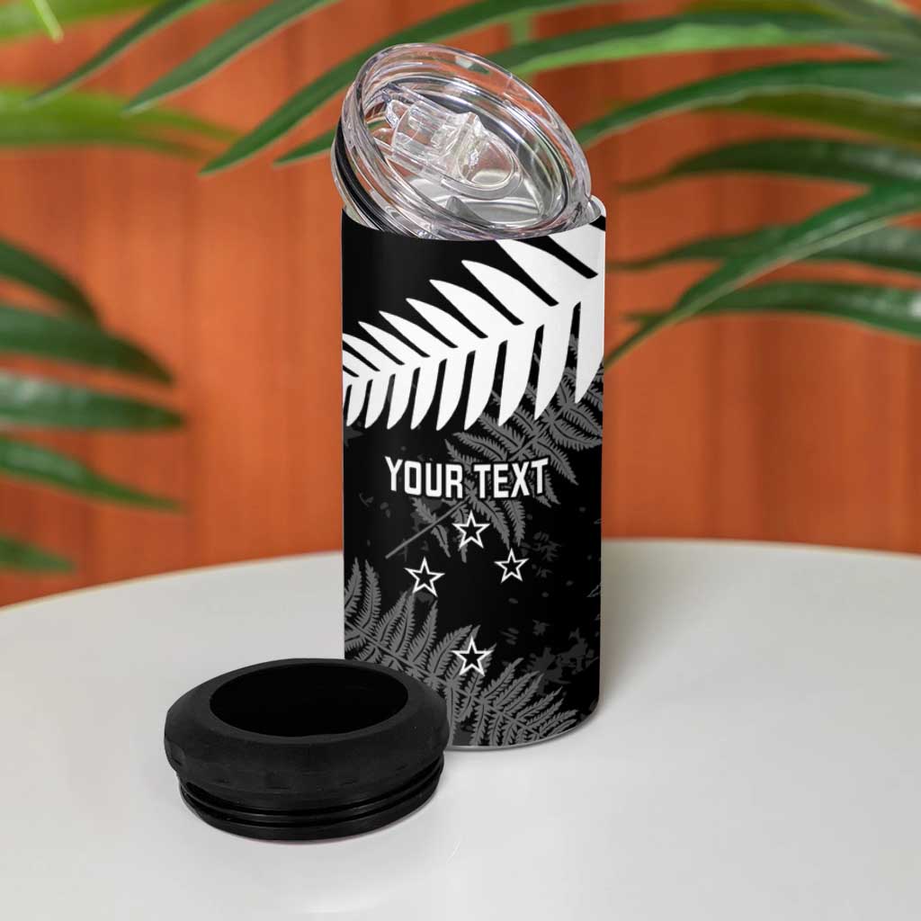 Custom New Zealand Silver Fern Football 4 in 1 Can Cooler Tumbler Go Aotearoa Grunge Black - Aussie Hoodie