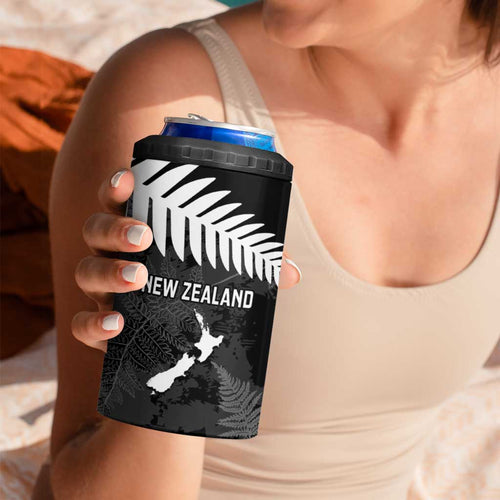 Custom New Zealand Silver Fern Football 4 in 1 Can Cooler Tumbler Go Aotearoa Grunge Black - Aussie Hoodie