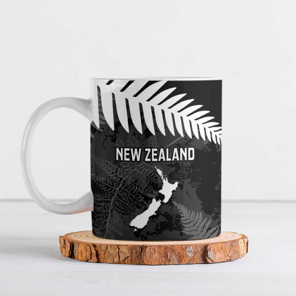 Custom New Zealand Silver Fern Football Ceramic Mug Go Aotearoa Grunge Black - Aussie Hoodie