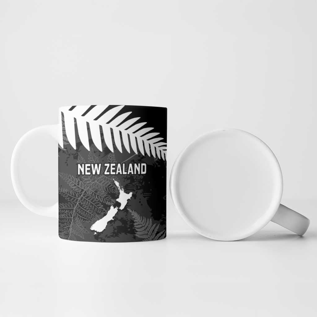 Custom New Zealand Silver Fern Football Ceramic Mug Go Aotearoa Grunge Black - Aussie Hoodie