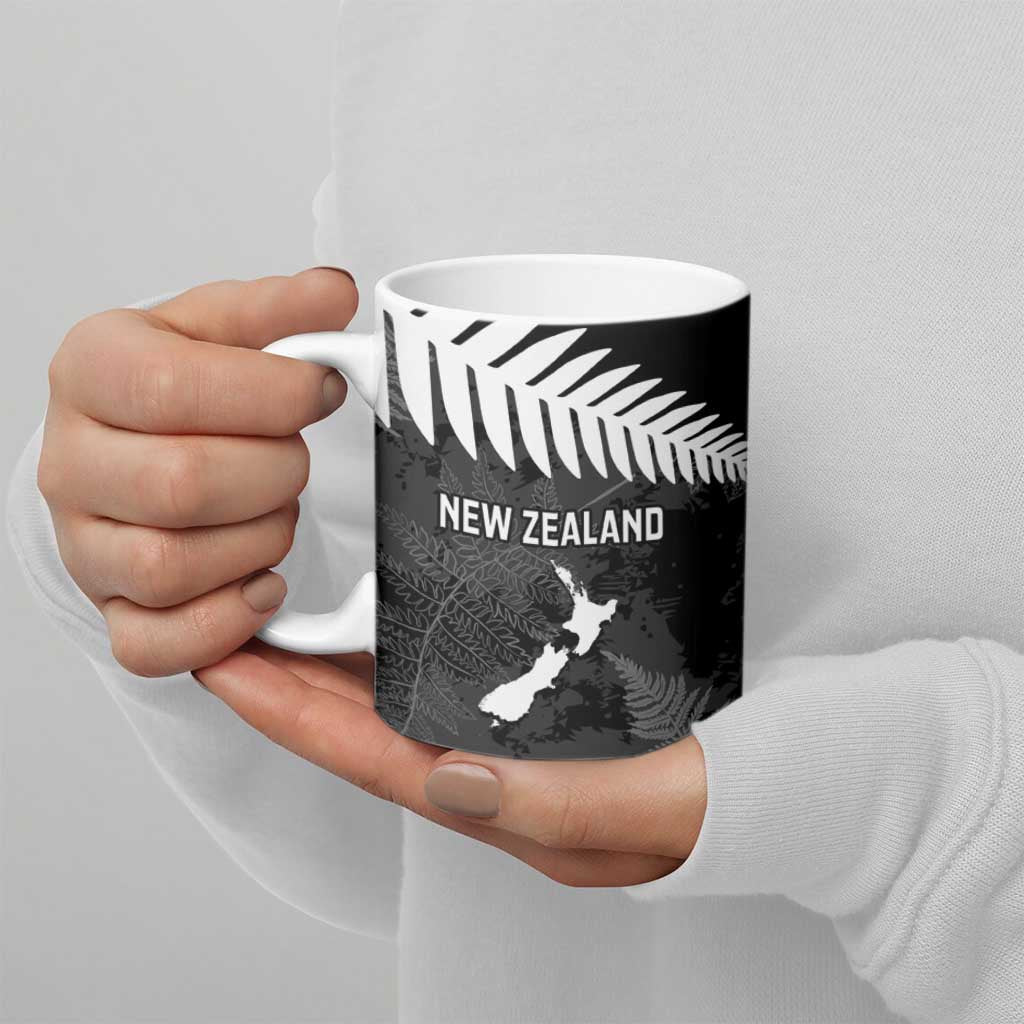 Custom New Zealand Silver Fern Football Ceramic Mug Go Aotearoa Grunge Black - Aussie Hoodie