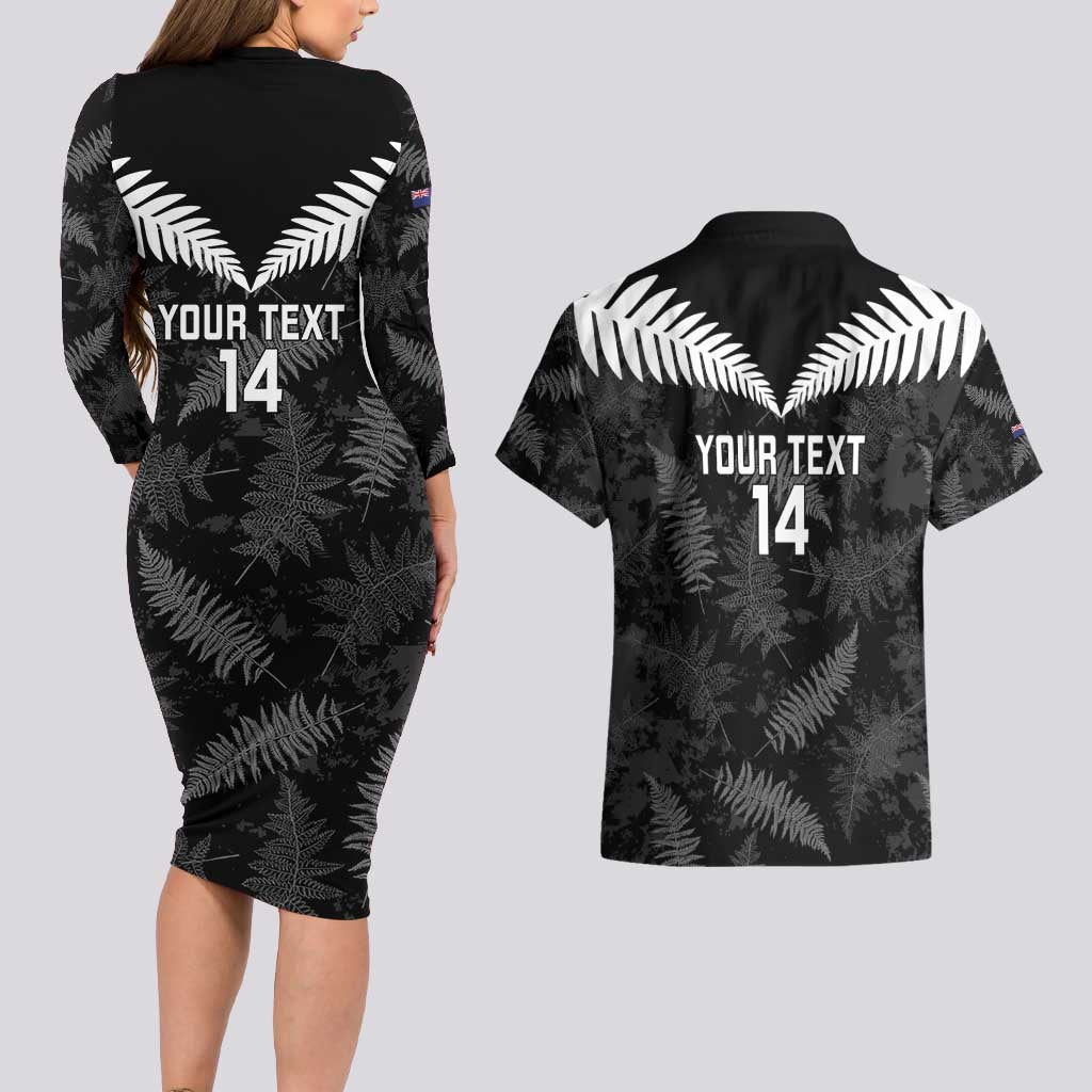 Custom New Zealand Silver Fern Football Couples Matching Long Sleeve Bodycon Dress and Hawaiian Shirt Go Aotearoa Grunge Black - Aussie Hoodie