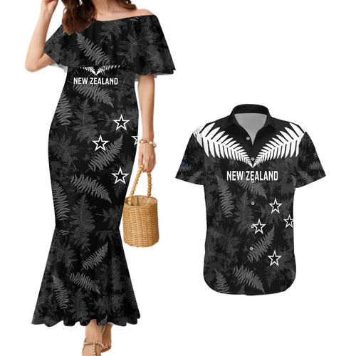 Custom New Zealand Silver Fern Football Couples Matching Mermaid Dress and Hawaiian Shirt Go Aotearoa Grunge Black - Aussie Hoodie