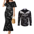 Custom New Zealand Silver Fern Football Couples Matching Mermaid Dress and Long Sleeve Button Shirt Go Aotearoa Grunge Black - Aussie Hoodie