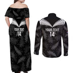 Custom New Zealand Silver Fern Football Couples Matching Off Shoulder Maxi Dress and Long Sleeve Button Shirt Go Aotearoa Grunge Black - Aussie Hoodie