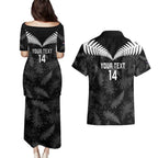 Custom New Zealand Silver Fern Football Couples Matching Puletasi and Hawaiian Shirt Go Aotearoa Grunge Black - Aussie Hoodie