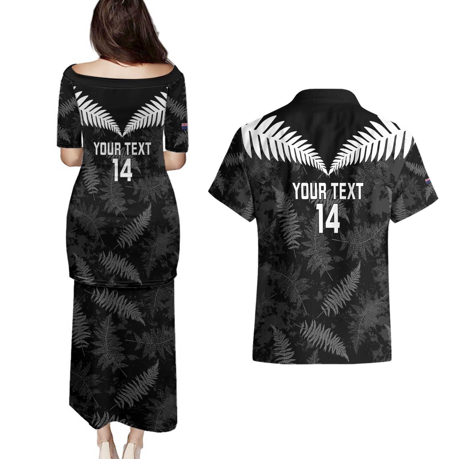 Custom New Zealand Silver Fern Football Couples Matching Puletasi and Hawaiian Shirt Go Aotearoa Grunge Black - Aussie Hoodie