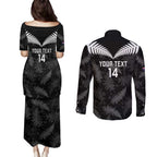 Custom New Zealand Silver Fern Football Couples Matching Puletasi and Long Sleeve Button Shirt Go Aotearoa Grunge Black - Aussie Hoodie