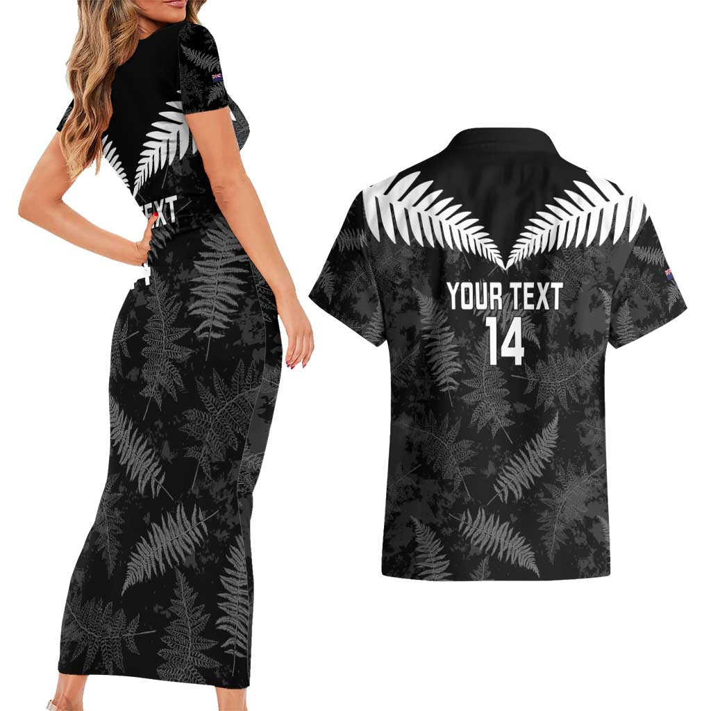 Custom New Zealand Silver Fern Football Couples Matching Short Sleeve Bodycon Dress and Hawaiian Shirt Go Aotearoa Grunge Black - Aussie Hoodie