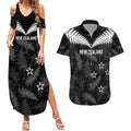 Custom New Zealand Silver Fern Football Couples Matching Summer Maxi Dress and Hawaiian Shirt Go Aotearoa Grunge Black - Aussie Hoodie