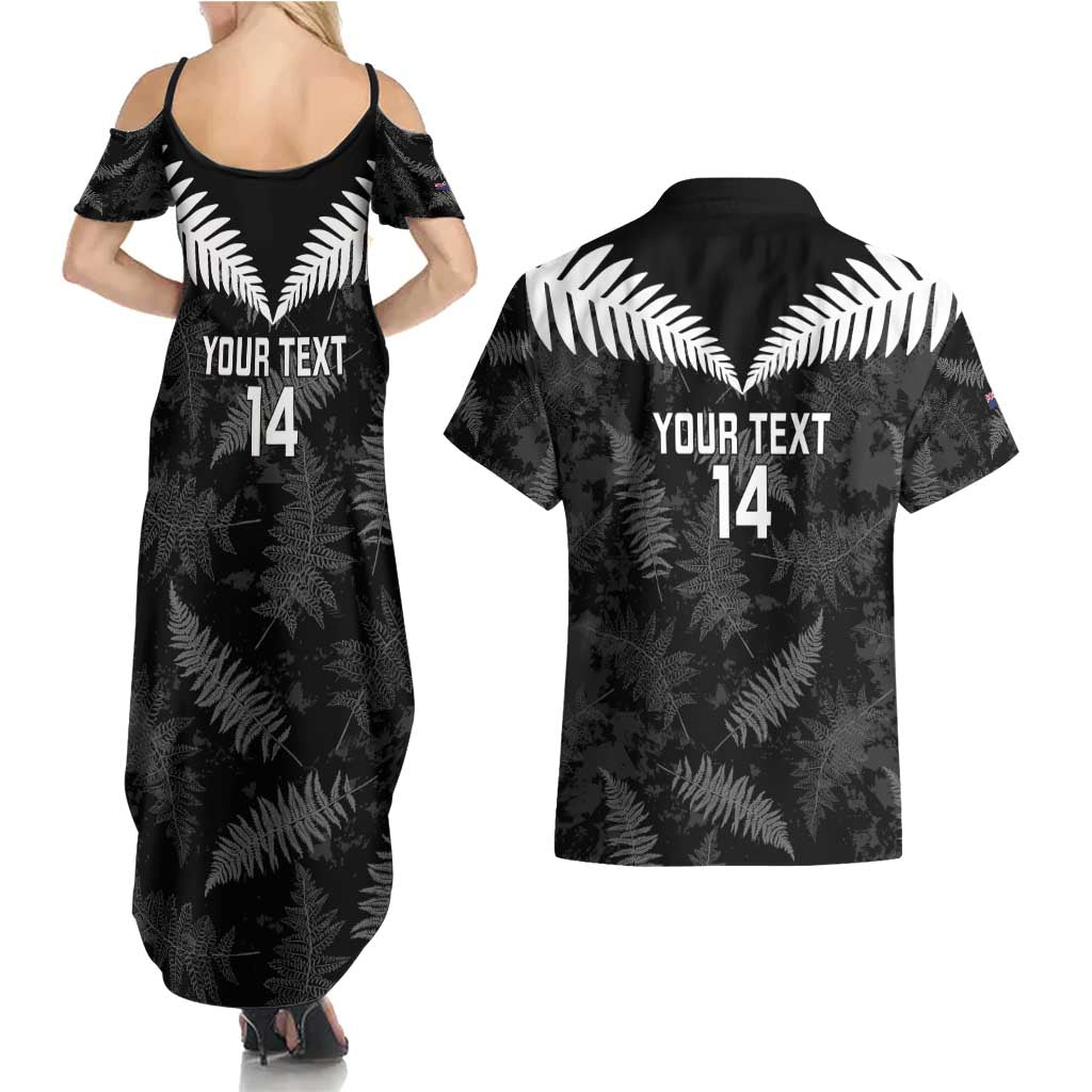 Custom New Zealand Silver Fern Football Couples Matching Summer Maxi Dress and Hawaiian Shirt Go Aotearoa Grunge Black - Aussie Hoodie