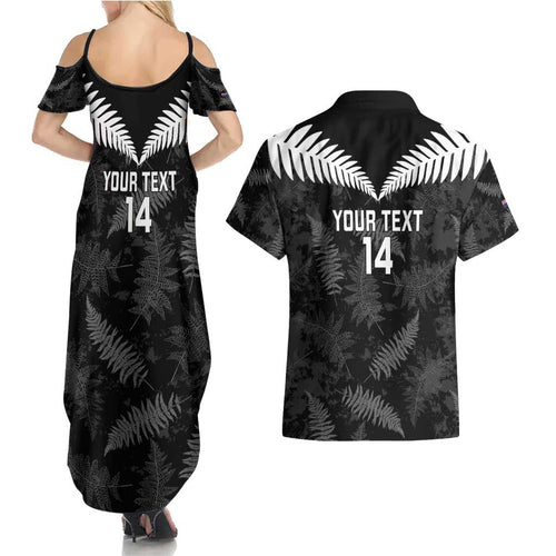Custom New Zealand Silver Fern Football Couples Matching Summer Maxi Dress and Hawaiian Shirt Go Aotearoa Grunge Black - Aussie Hoodie