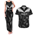 Custom New Zealand Silver Fern Football Couples Matching Tank Maxi Dress and Hawaiian Shirt Go Aotearoa Grunge Black - Aussie Hoodie