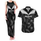 Custom New Zealand Silver Fern Football Couples Matching Tank Maxi Dress and Hawaiian Shirt Go Aotearoa Grunge Black - Aussie Hoodie