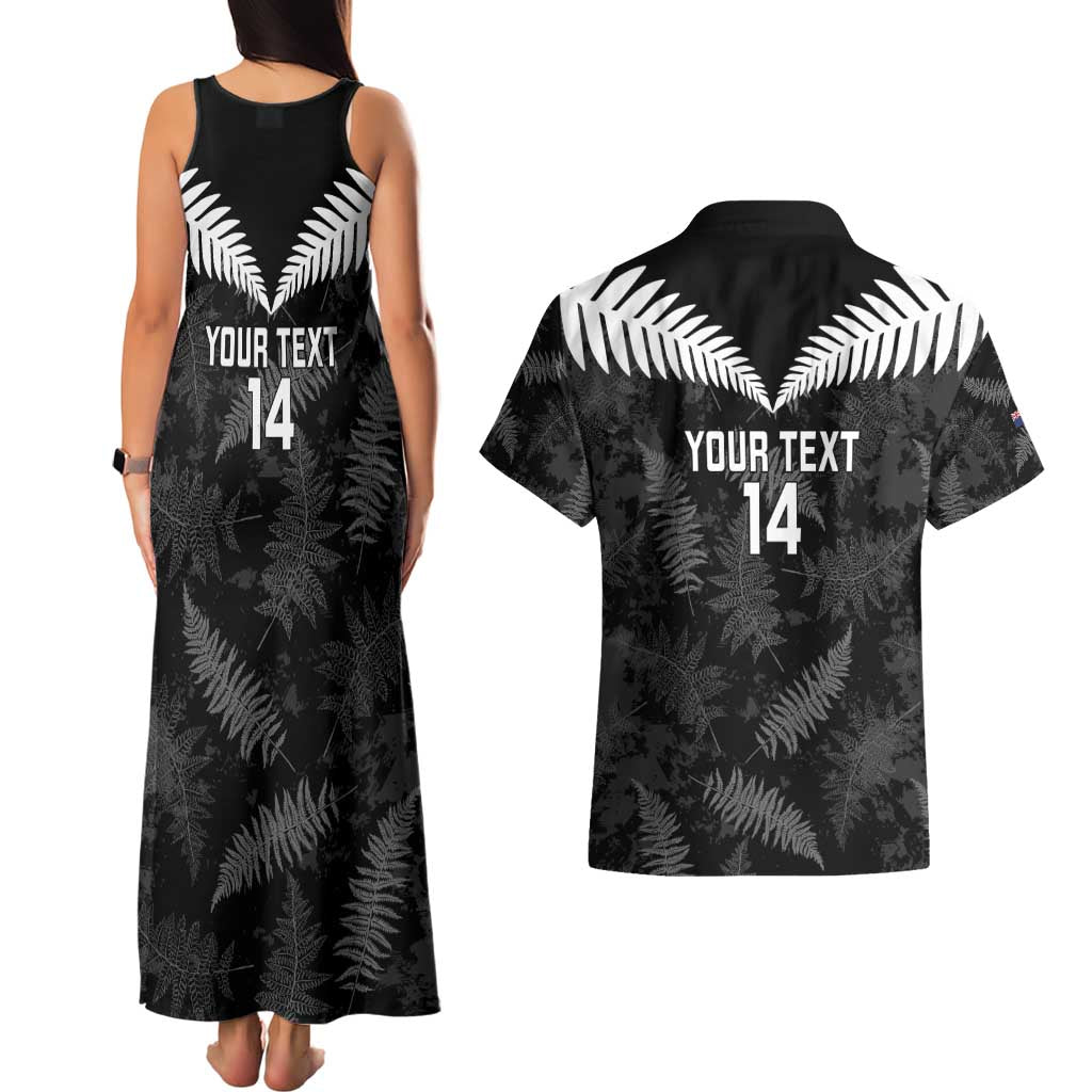 Custom New Zealand Silver Fern Football Couples Matching Tank Maxi Dress and Hawaiian Shirt Go Aotearoa Grunge Black - Aussie Hoodie