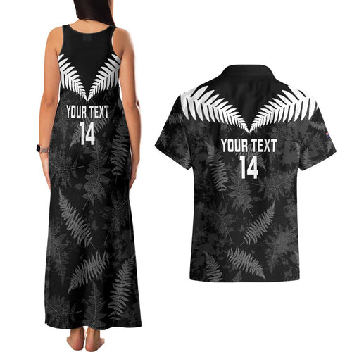 Custom New Zealand Silver Fern Football Couples Matching Tank Maxi Dress and Hawaiian Shirt Go Aotearoa Grunge Black - Aussie Hoodie