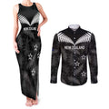 Custom New Zealand Silver Fern Football Couples Matching Tank Maxi Dress and Long Sleeve Button Shirt Go Aotearoa Grunge Black - Aussie Hoodie