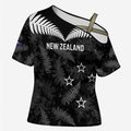 Custom New Zealand Silver Fern Football Cross Shoulder Shirt Go Aotearoa Grunge Black - Aussie Hoodie