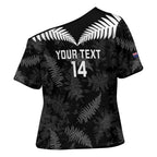 Custom New Zealand Silver Fern Football Cross Shoulder Shirt Go Aotearoa Grunge Black - Aussie Hoodie