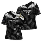 Custom New Zealand Silver Fern Football Cross Shoulder Shirt Go Aotearoa Grunge Black - Aussie Hoodie