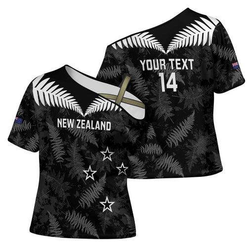 Custom New Zealand Silver Fern Football Cross Shoulder Shirt Go Aotearoa Grunge Black - Aussie Hoodie