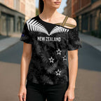Custom New Zealand Silver Fern Football Cross Shoulder Shirt Go Aotearoa Grunge Black - Aussie Hoodie