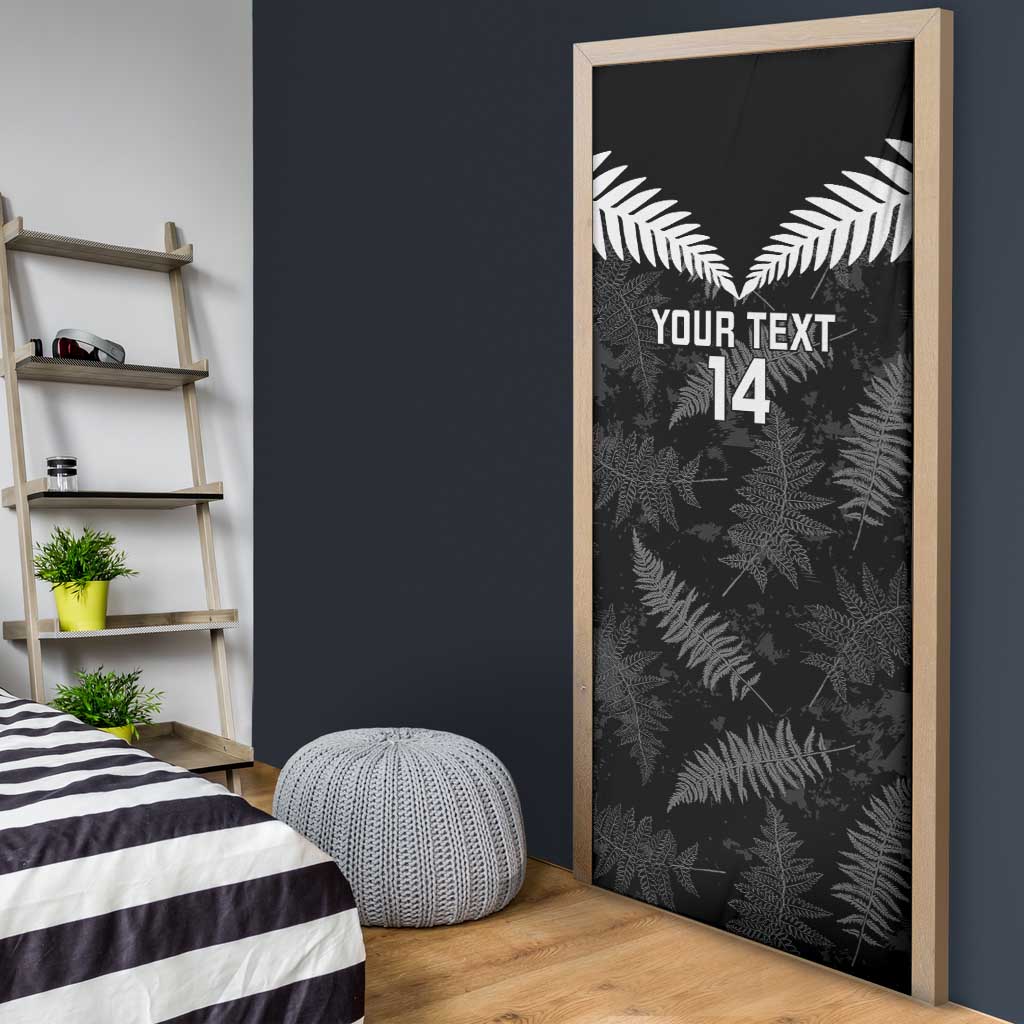 Custom New Zealand Silver Fern Football Door Cover Go Aotearoa Grunge Black - Aussie Hoodie