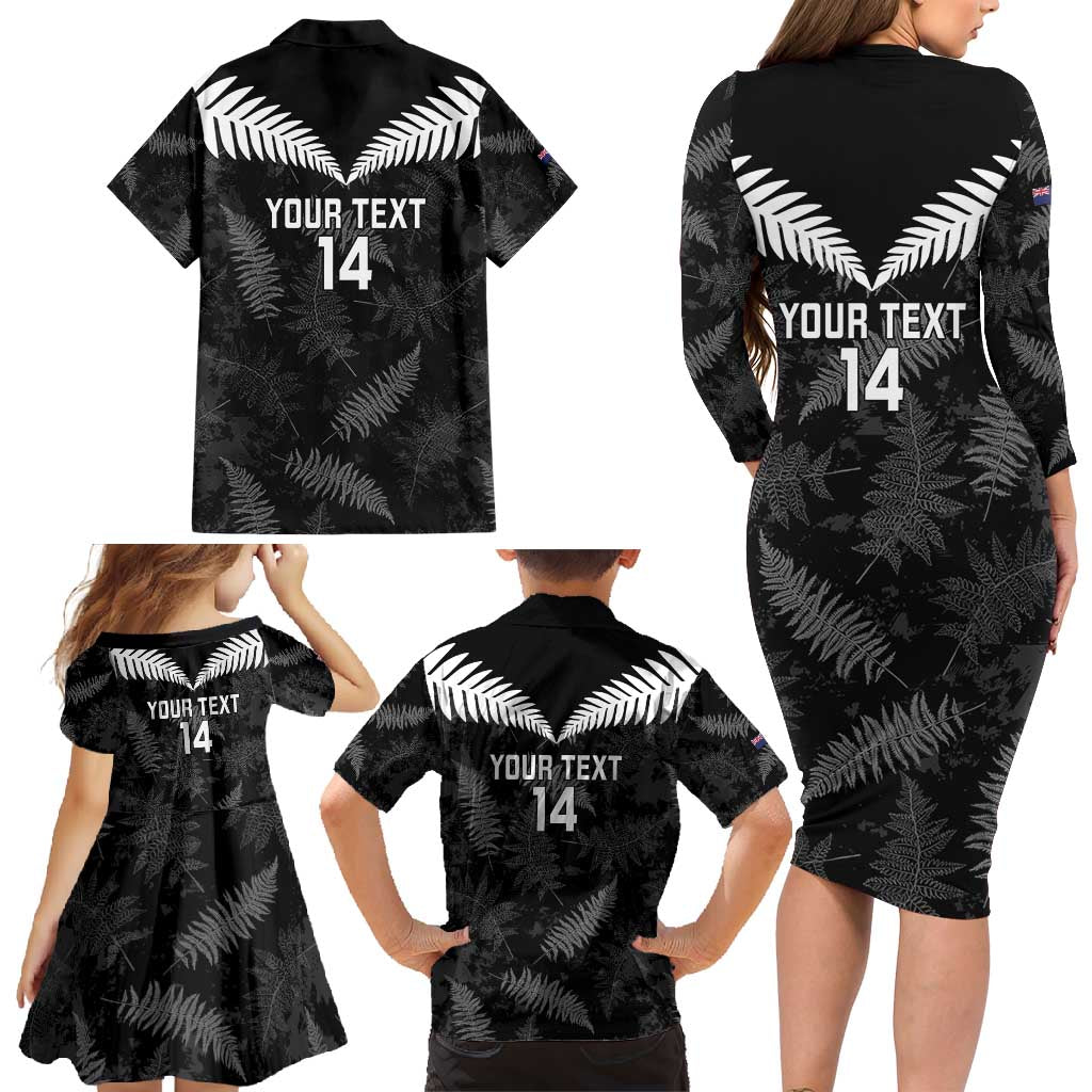 Custom New Zealand Silver Fern Football Family Matching Long Sleeve Bodycon Dress and Hawaiian Shirt Go Aotearoa Grunge Black - Aussie Hoodie