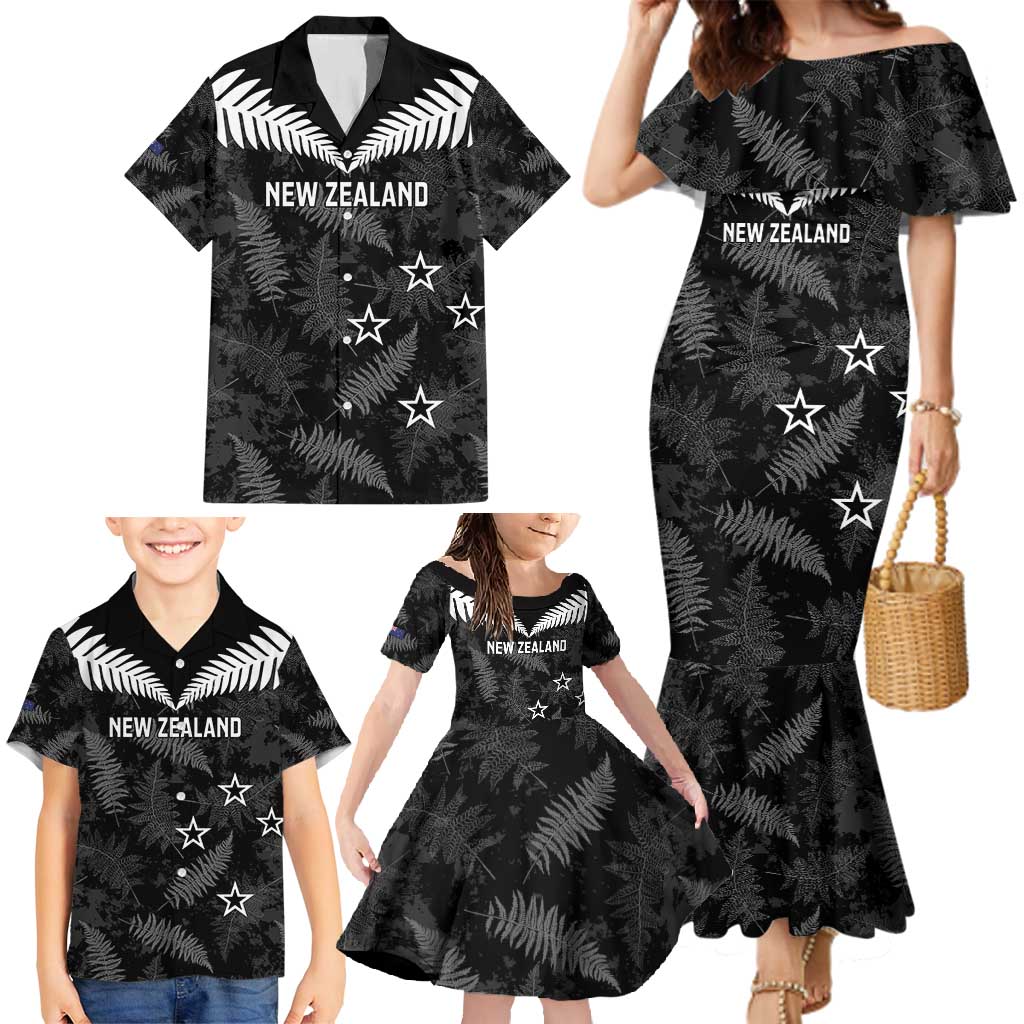 Custom New Zealand Silver Fern Football Family Matching Mermaid Dress and Hawaiian Shirt Go Aotearoa Grunge Black - Aussie Hoodie