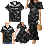 Custom New Zealand Silver Fern Football Family Matching Mermaid Dress and Hawaiian Shirt Go Aotearoa Grunge Black - Aussie Hoodie