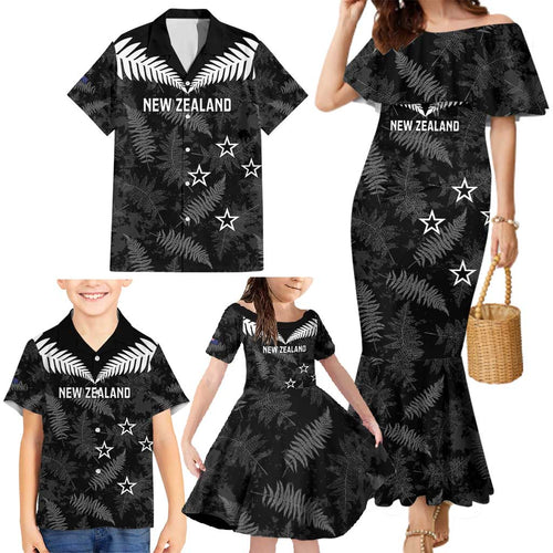 Custom New Zealand Silver Fern Football Family Matching Mermaid Dress and Hawaiian Shirt Go Aotearoa Grunge Black - Aussie Hoodie