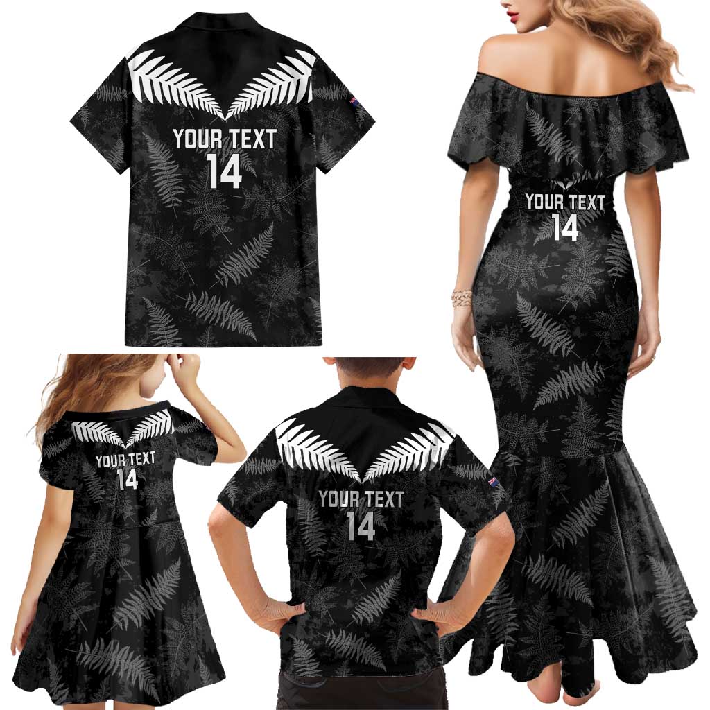 Custom New Zealand Silver Fern Football Family Matching Mermaid Dress and Hawaiian Shirt Go Aotearoa Grunge Black - Aussie Hoodie