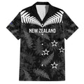 Custom New Zealand Silver Fern Football Family Matching Off The Shoulder Long Sleeve Dress and Hawaiian Shirt Go Aotearoa Grunge Black - Aussie Hoodie
