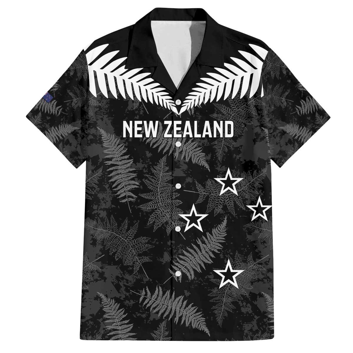 Custom New Zealand Silver Fern Football Family Matching Off The Shoulder Long Sleeve Dress and Hawaiian Shirt Go Aotearoa Grunge Black - Aussie Hoodie