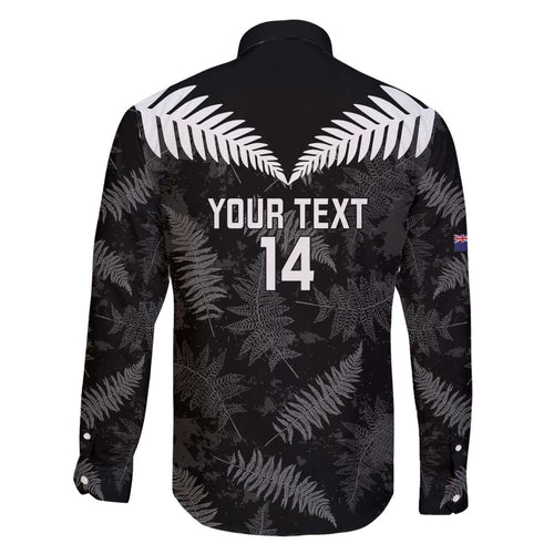 Custom New Zealand Silver Fern Football Family Matching Off The Shoulder Long Sleeve Dress and Hawaiian Shirt Go Aotearoa Grunge Black - Aussie Hoodie