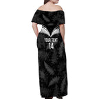 Custom New Zealand Silver Fern Football Family Matching Off Shoulder Maxi Dress and Hawaiian Shirt Go Aotearoa Grunge Black - Aussie Hoodie
