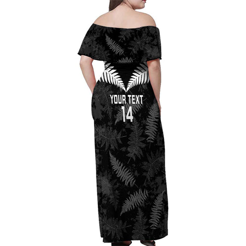 Custom New Zealand Silver Fern Football Family Matching Off Shoulder Maxi Dress and Hawaiian Shirt Go Aotearoa Grunge Black - Aussie Hoodie