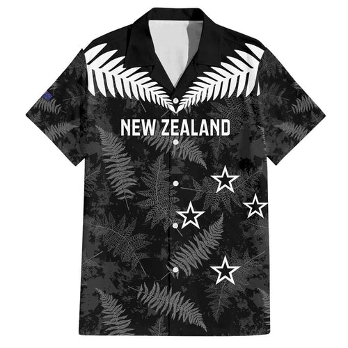 Custom New Zealand Silver Fern Football Family Matching Off Shoulder Short Dress and Hawaiian Shirt Go Aotearoa Grunge Black - Aussie Hoodie